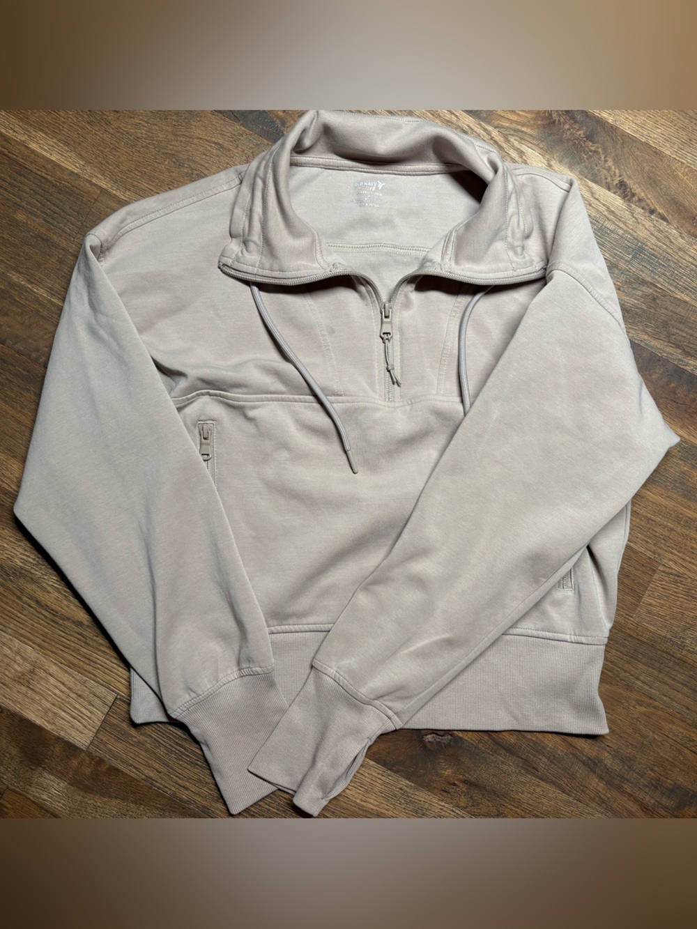 Women's Pullover Quarter-Zip Hoodie in Light Beige